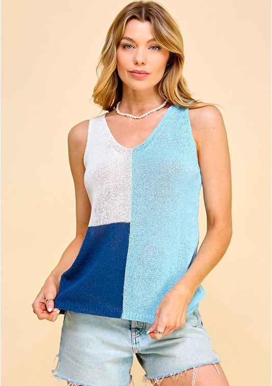 PREORDER IZZY Blue Trio Knit Block Tank Top