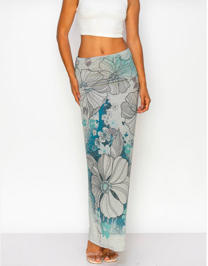 PREORDER FOLDED WAIST FLOWER PRINT MAXI SKIRT Also They Can Wear Tube Dress