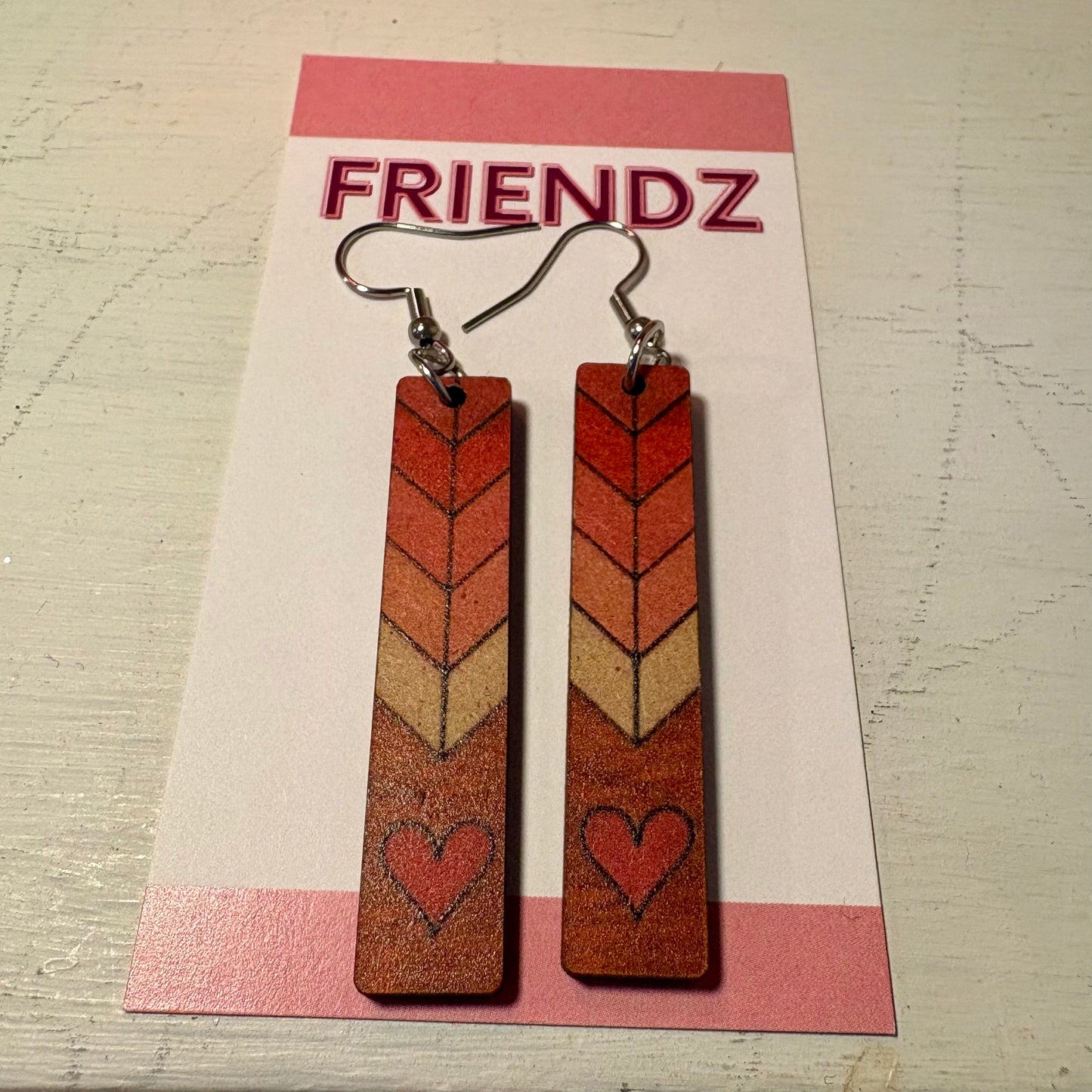 Arrow Wood Heart Valentine Earrings