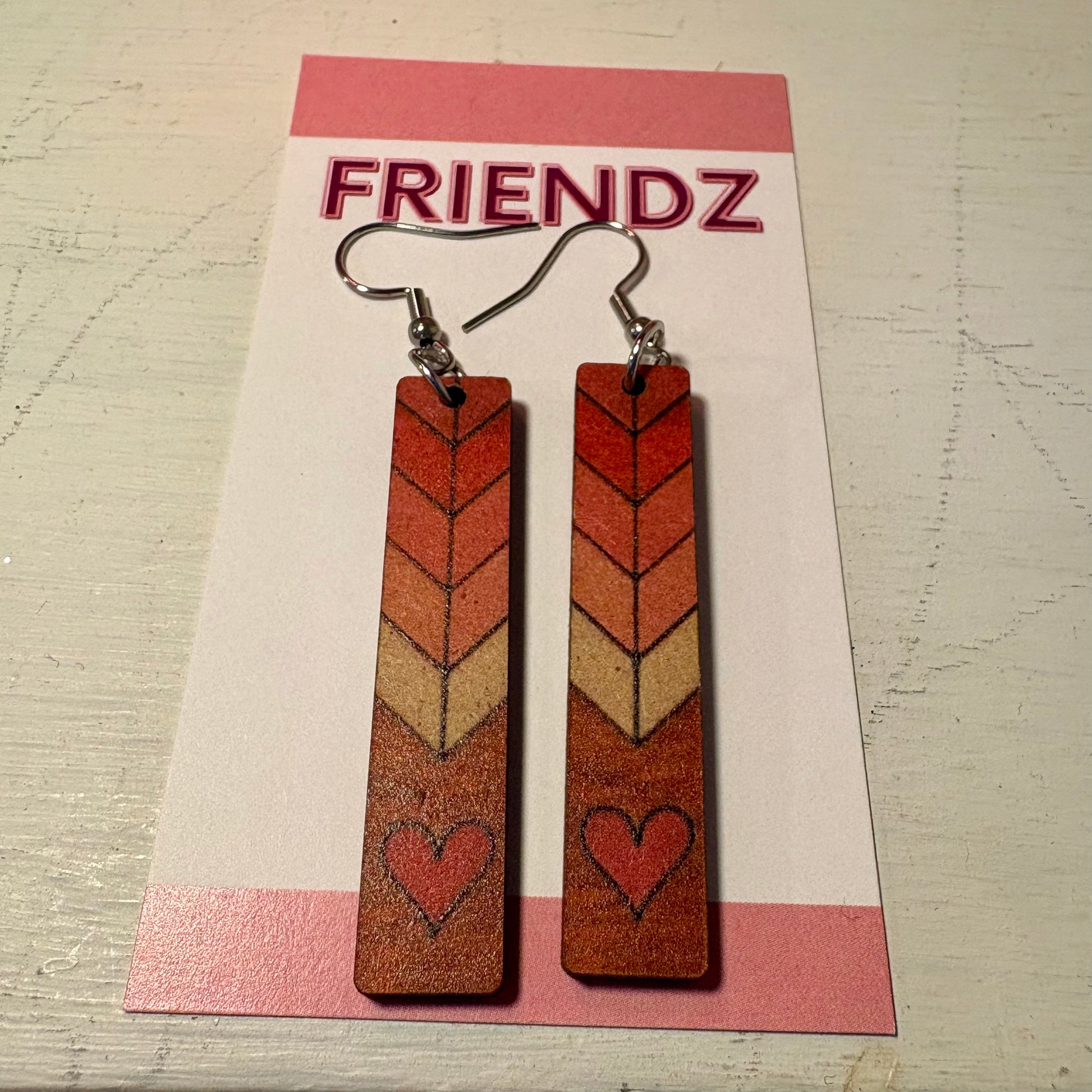 Arrow Wood Heart Valentine Earrings