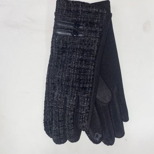 Criss Cross Textured Black Gloves