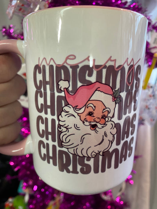 Merry Christmas Santa Limited Edition Christmas Pink Red Handle 15oz