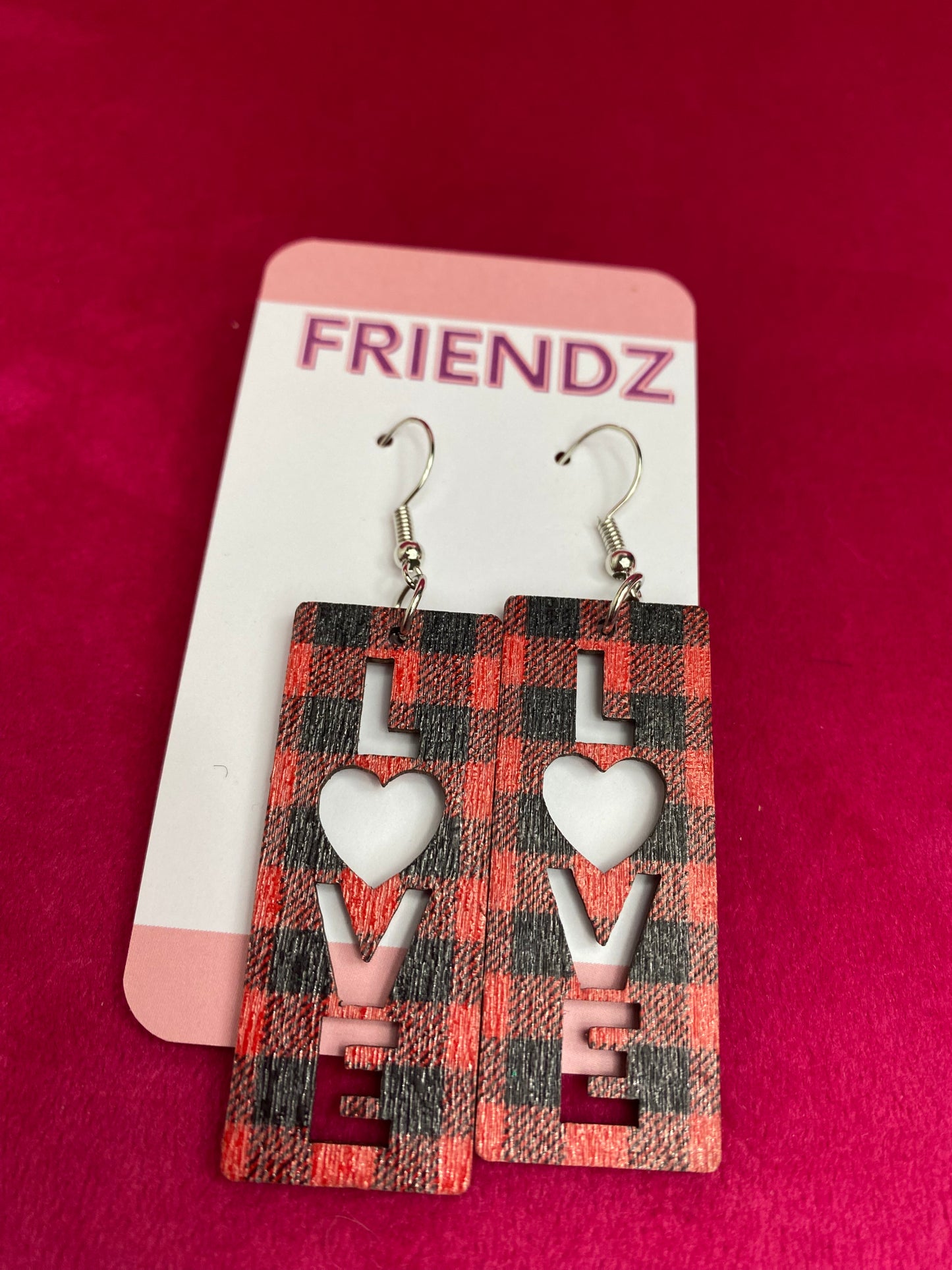 FINAL SALE Red Plaid Love Valentine Earrings