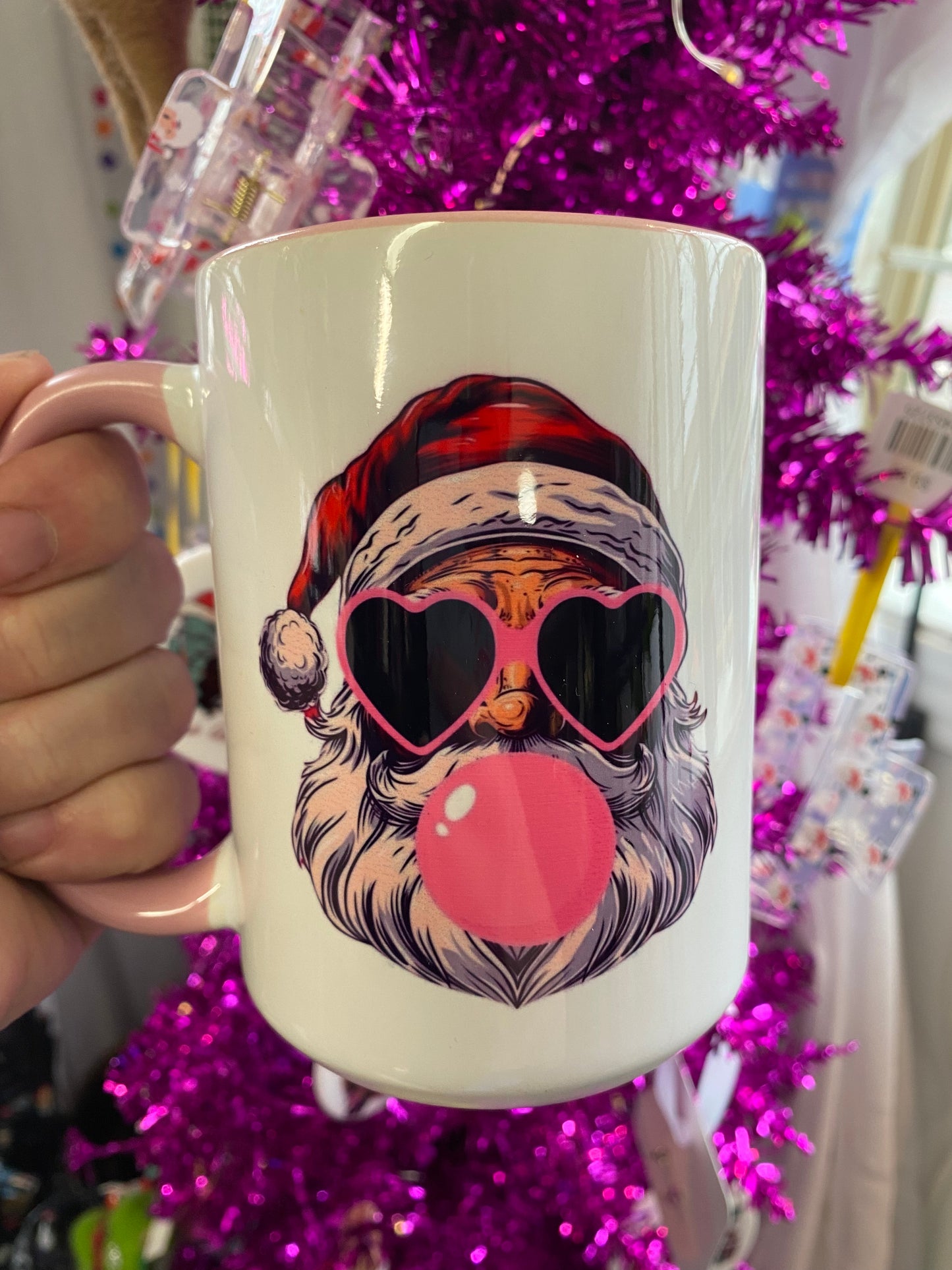 Santa Bubble Pink Christmas Mug