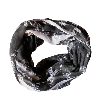 Black & Ivory Floral Skull Infinity Scarf