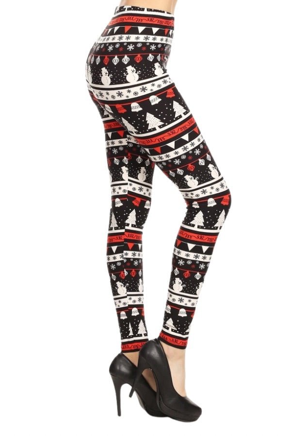 Red White & Black Snowmen Christmas Adult Leggings