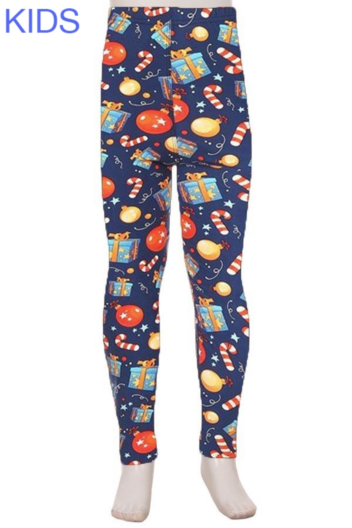 Navy Christmas Candy Cane Kids Leggings