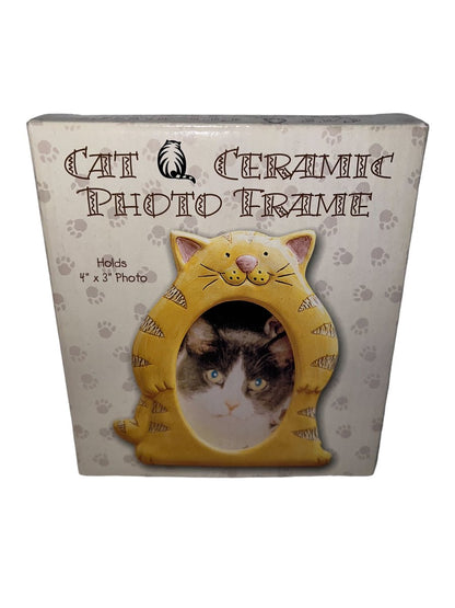 Whimsical Cat Photo Frame Ceramic 4” x 3” Oval Photo