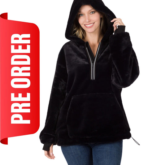 PREORDER Faux Fur Half Zip Hoodie