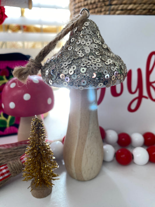 Glitter Gold Wooden Mushrooms