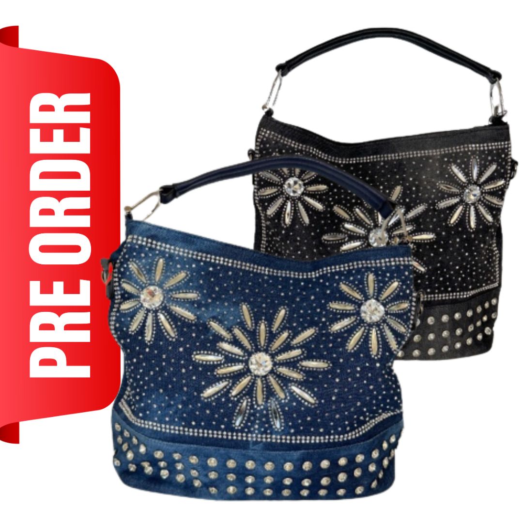 PREORDER Floral Rhinestone Denim Purse