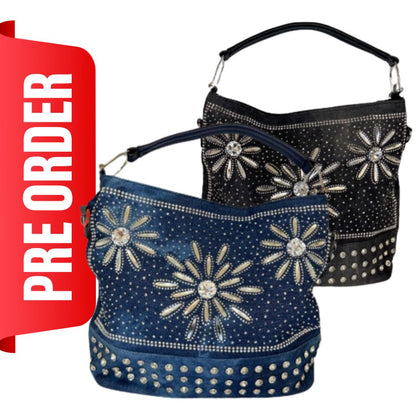 PREORDER Floral Rhinestone Denim Purse