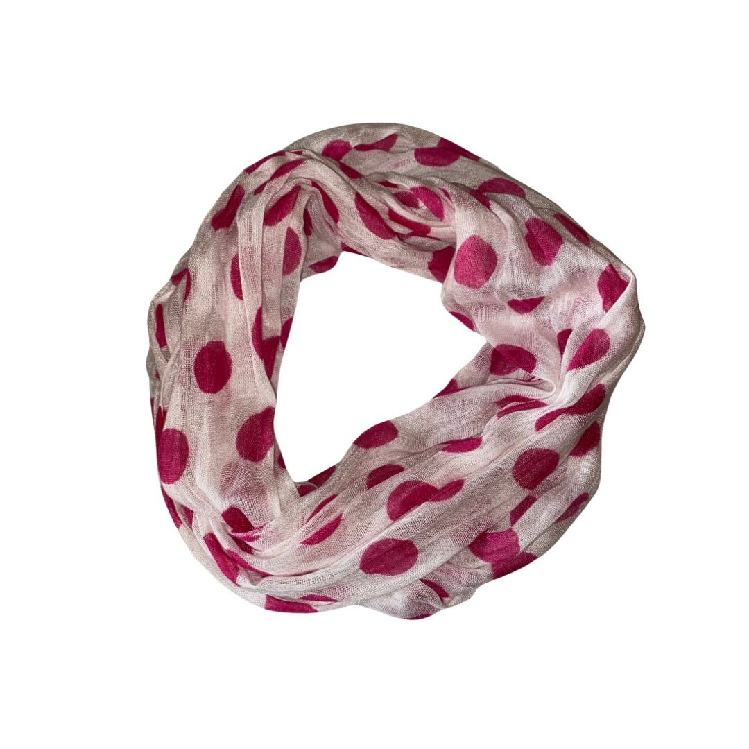 Fushia Pink & White Polka Dot Infinity Scarf