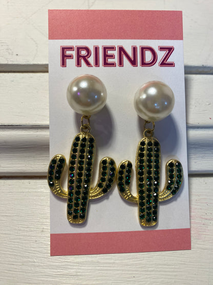 Peral Cactus Rhinestone Earrings