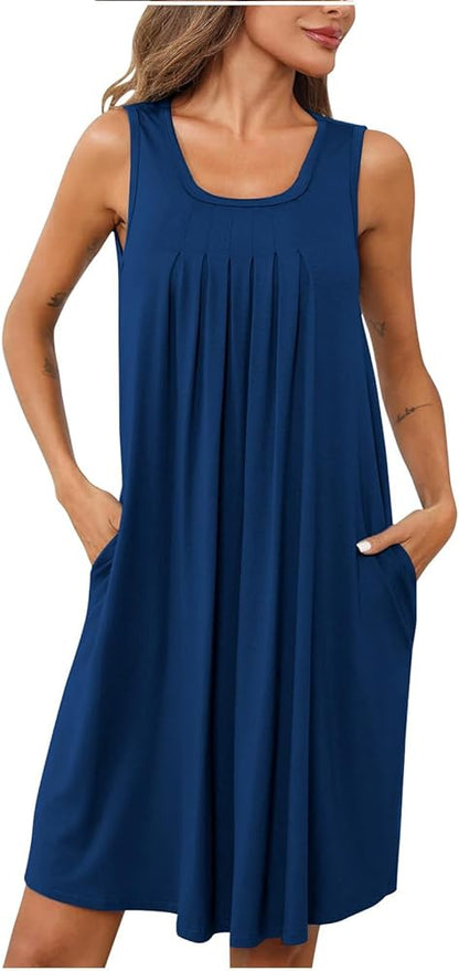 FINAL SALE Blue Pleated Dress