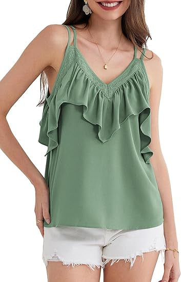 FINAL SALE Sage Green Ruffle V-Neck Cami