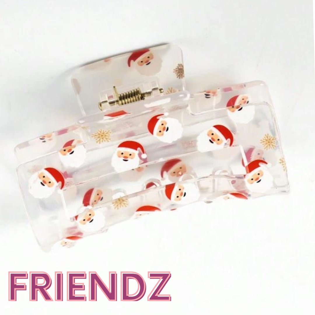 Santa Print Clear Hair Claw