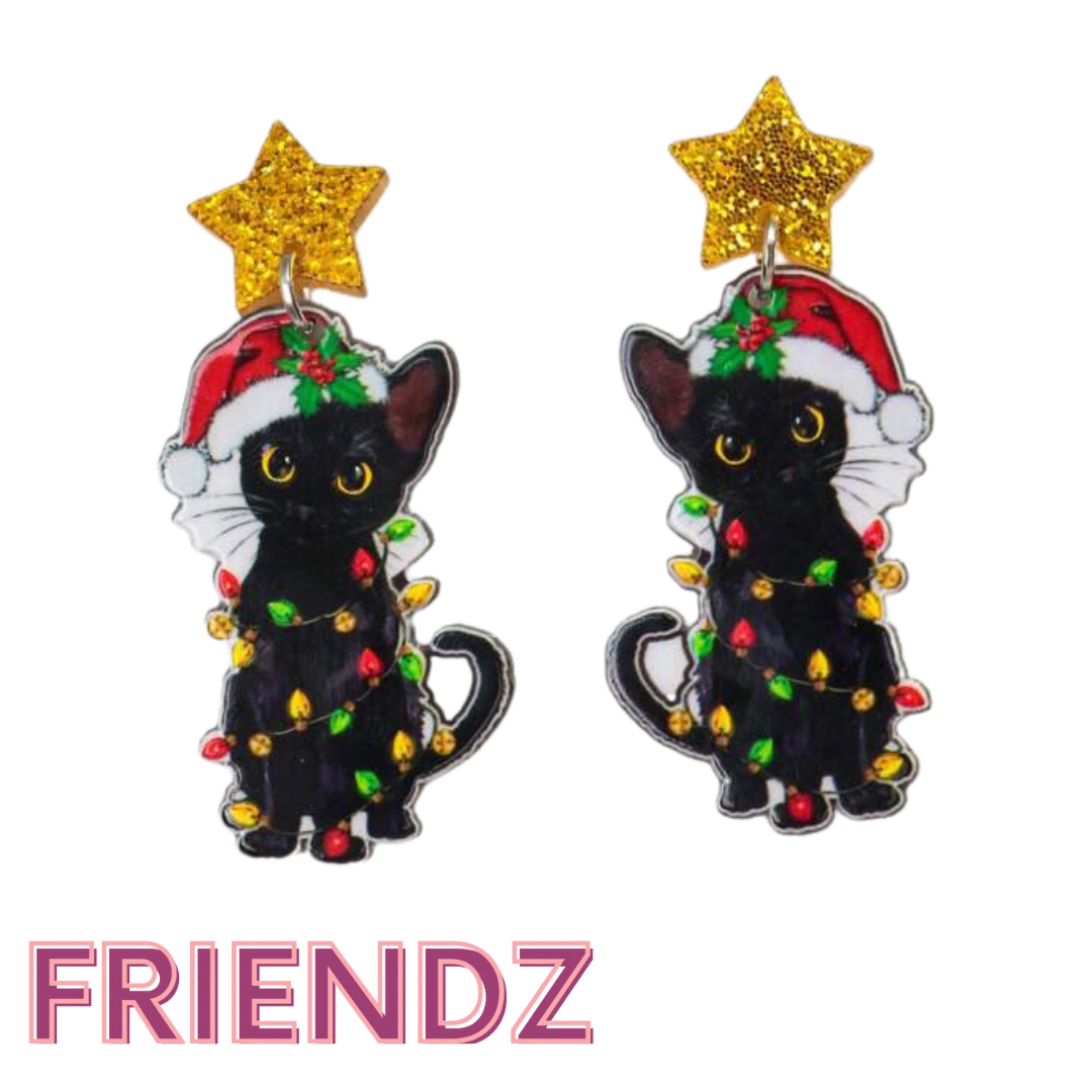 Christmas Cat Stud Star Earrings