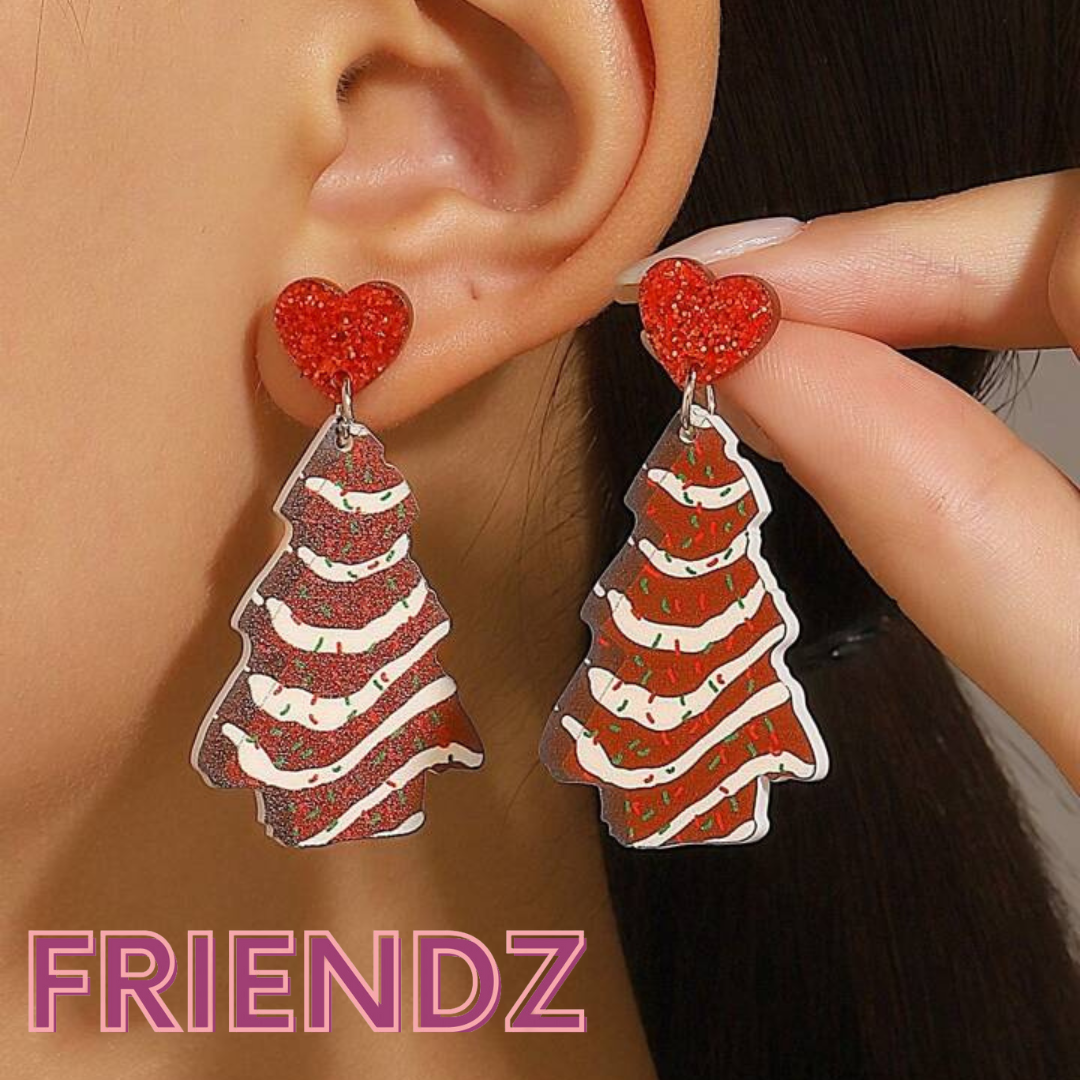 Christmas Tree Earrings Candy Cane Red