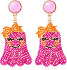 Pink Ghost Halloween Earrings