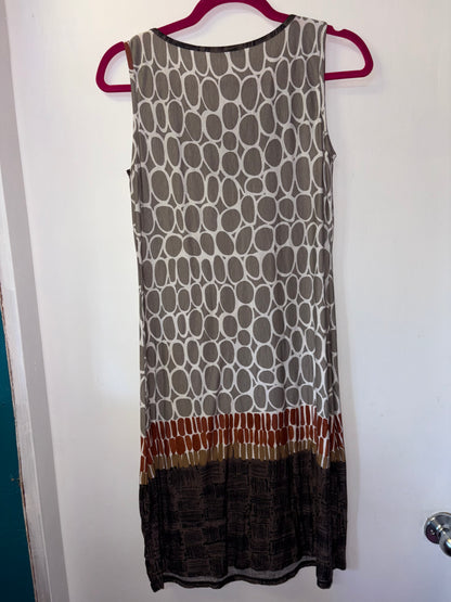 FINAL SALE Tunic Sleeveless Dress Brown Tan Orange Print