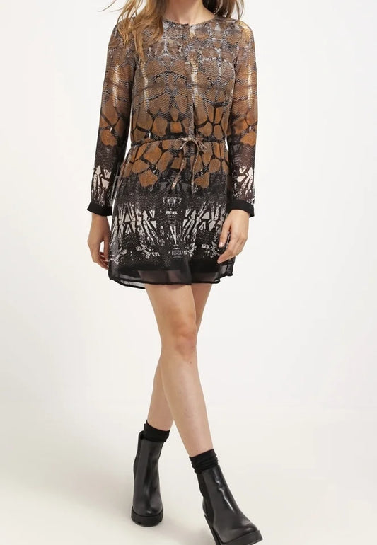 FINAL SALE Vero Moda Day Dress Black & Brown Abstract Print