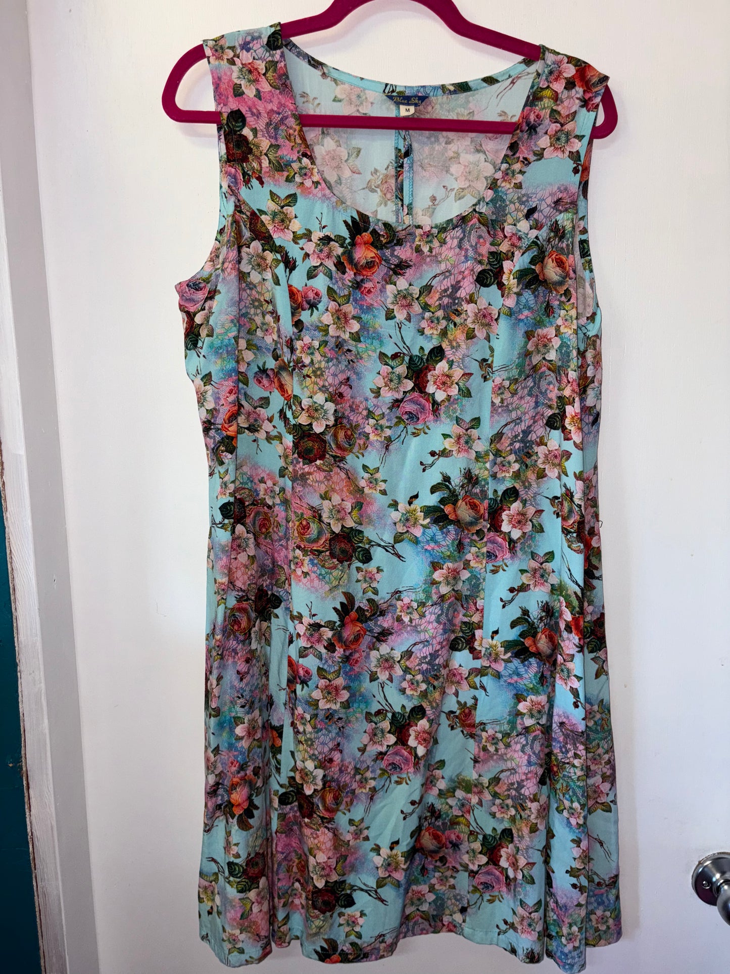 FINAL SALE Blue Sky Rose Pink Dress with Tie Up Back