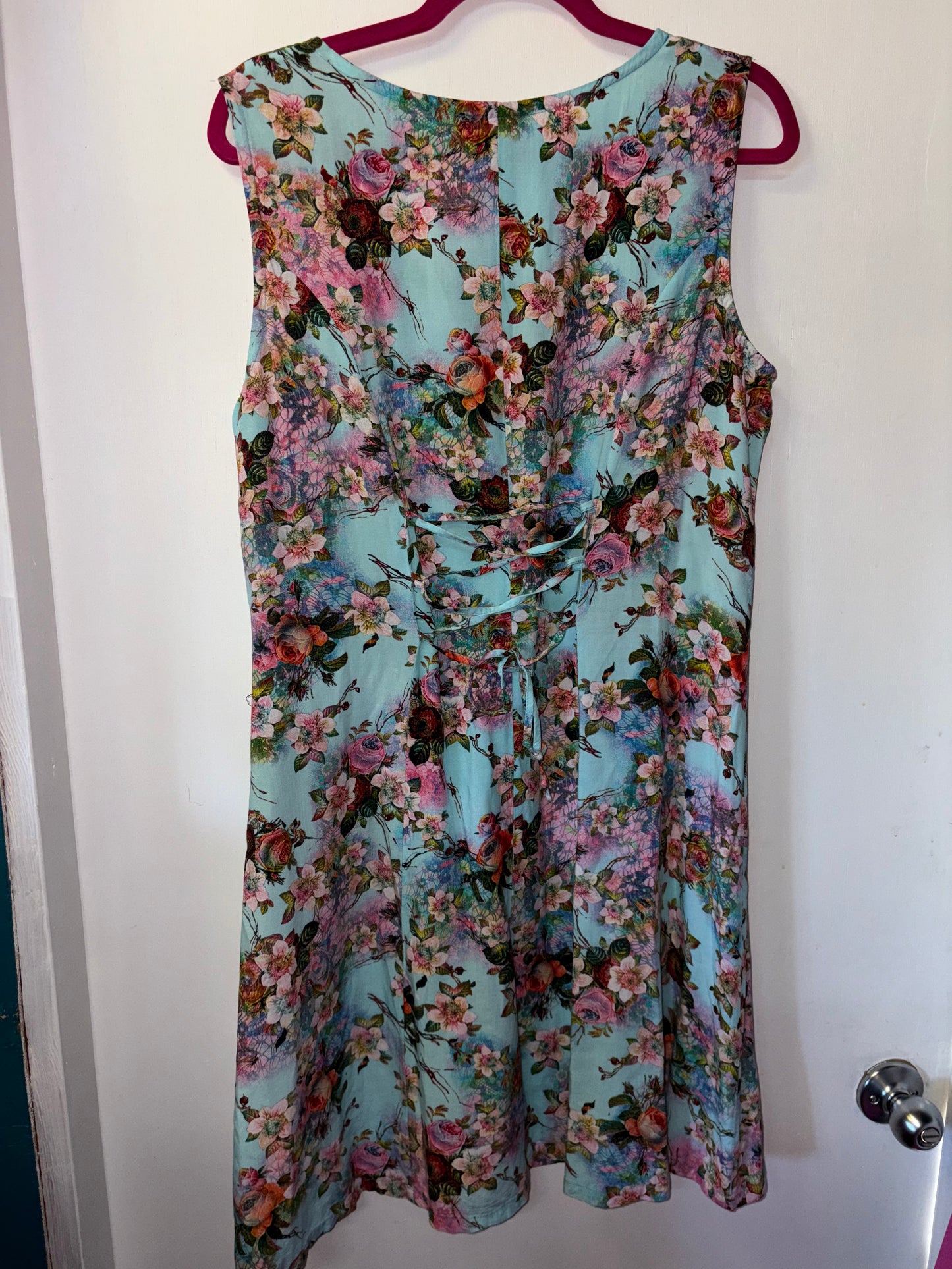 FINAL SALE Blue Sky Rose Pink Dress with Tie Up Back