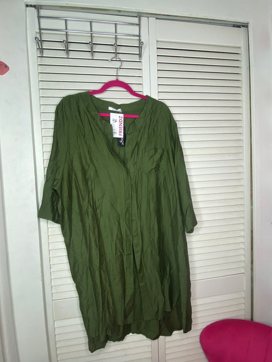 Mossy Green Button Up Tunic Blouse Top