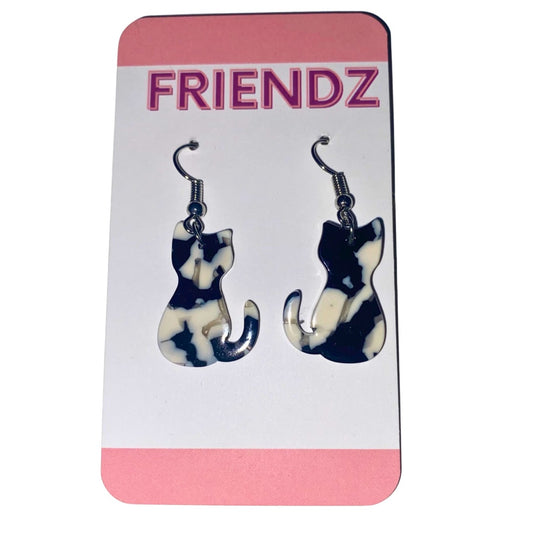 Black N White Acrylic Cat Hook Earrings