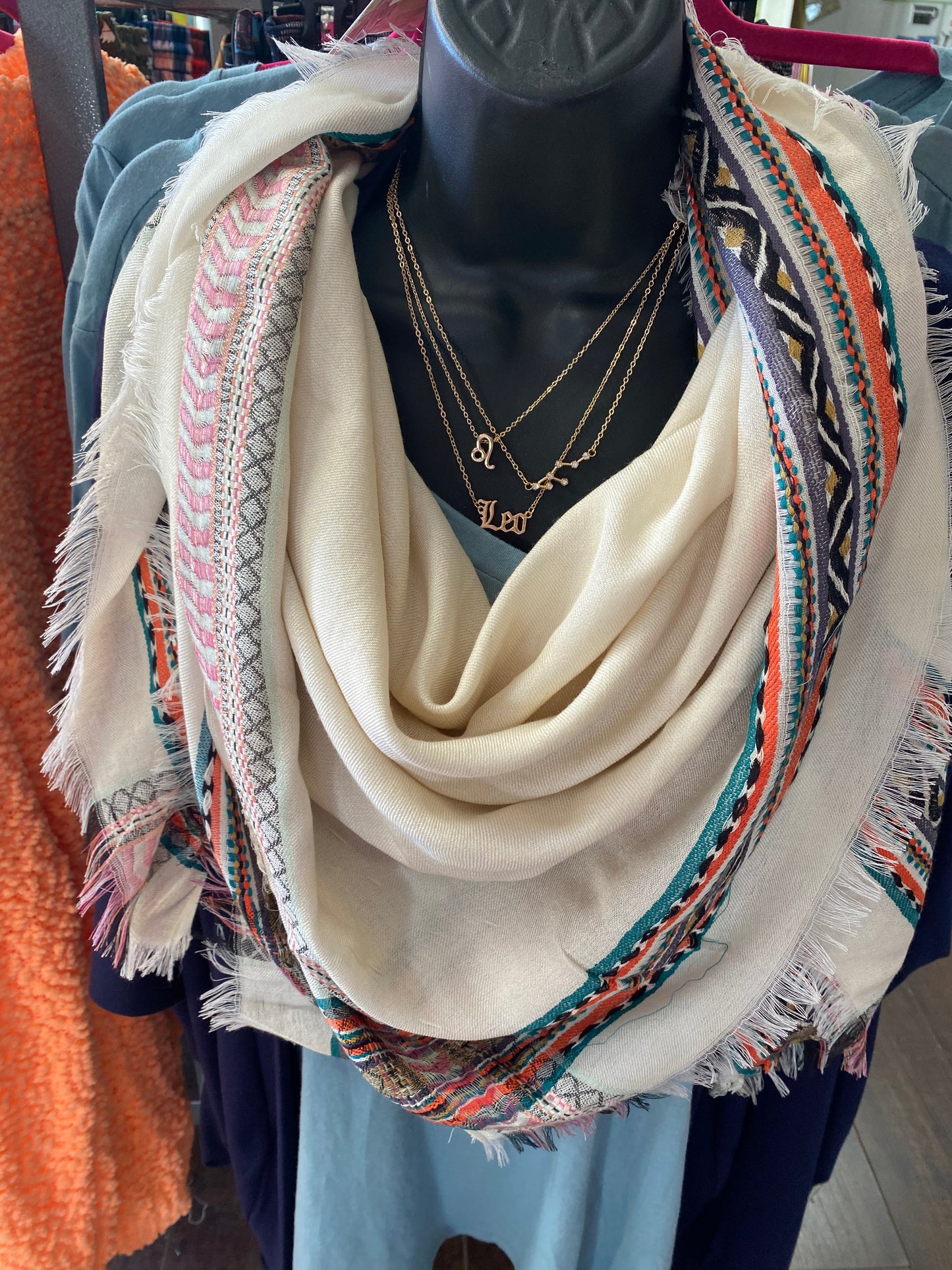 Tribal Cream Accent Scarf