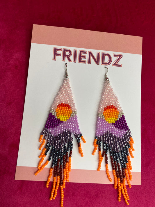 Sunset Glow Tassel Seed Beaded Earrings