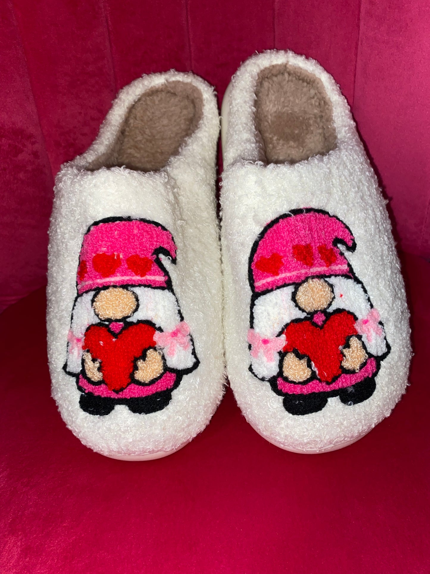 FINAL SALE- Pink Gnome Heart Valentine Slippers