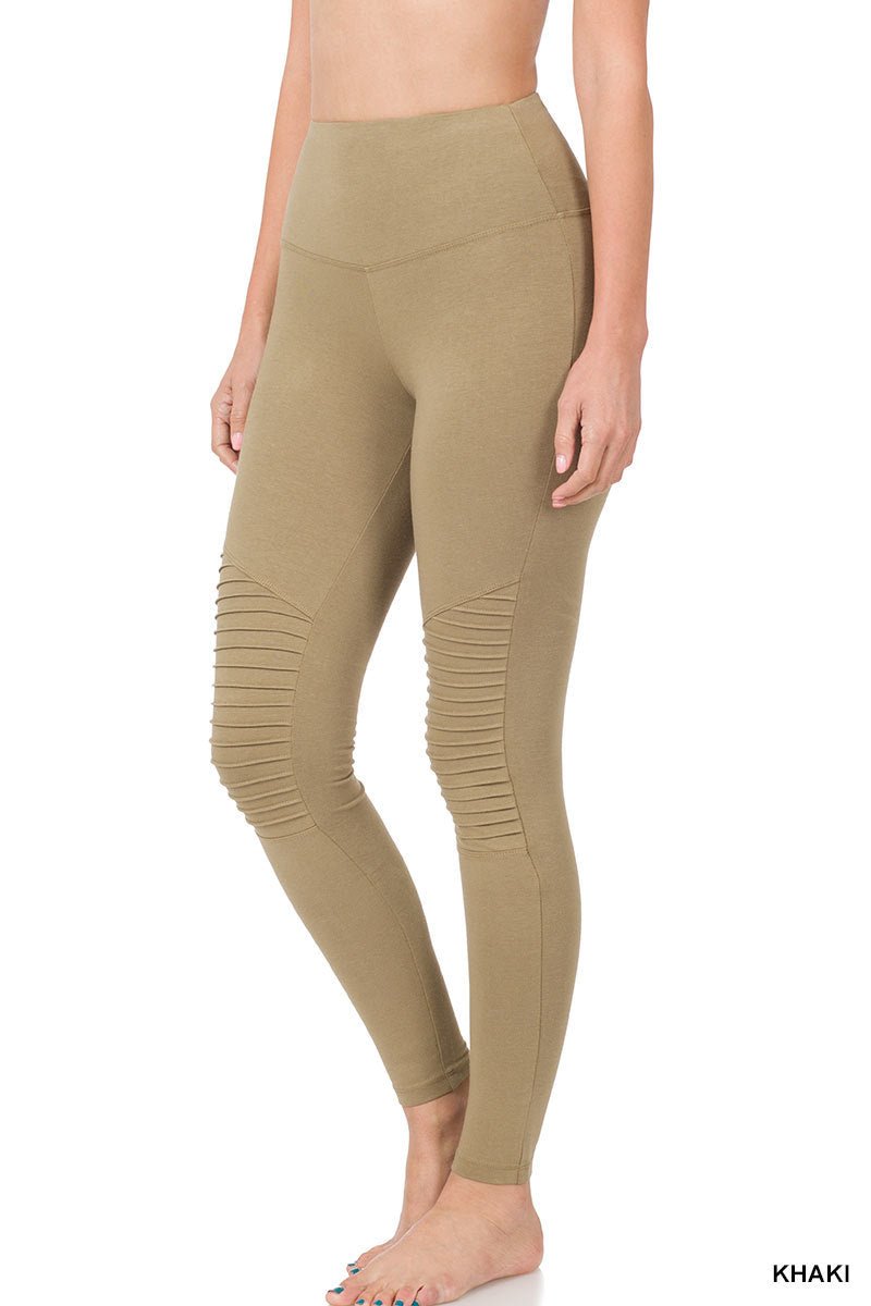 Jean jegging style moto yoga kaki