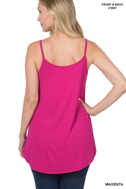 Reversible Swing V-Neck or Scoop (Front and Back) Spaghetti Strap Cami Ladies Tank Top |Magenta