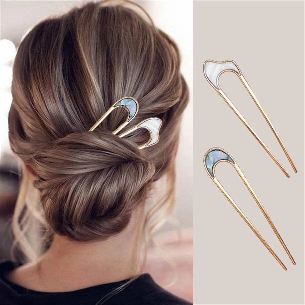 Elegant 4 Inch Pearl Messy Bun Hair Pin – Wave & Moon Enamel Accents in White, Blue, Rose