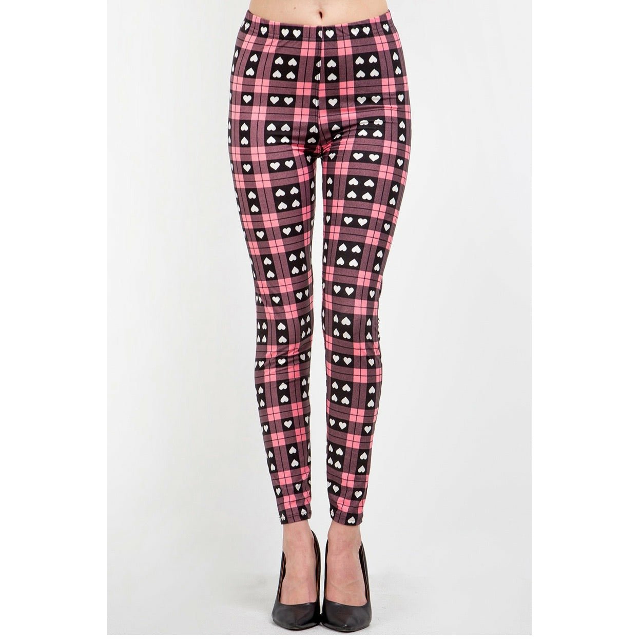 Plaid Pink Heart Adult Leggings