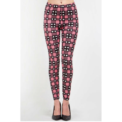 Plaid Pink Heart Adult Leggings