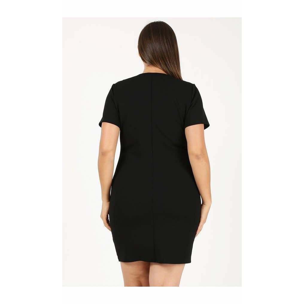 FINAL SALE Bodycon Plus Midi Dress with Gold Buttons | Black