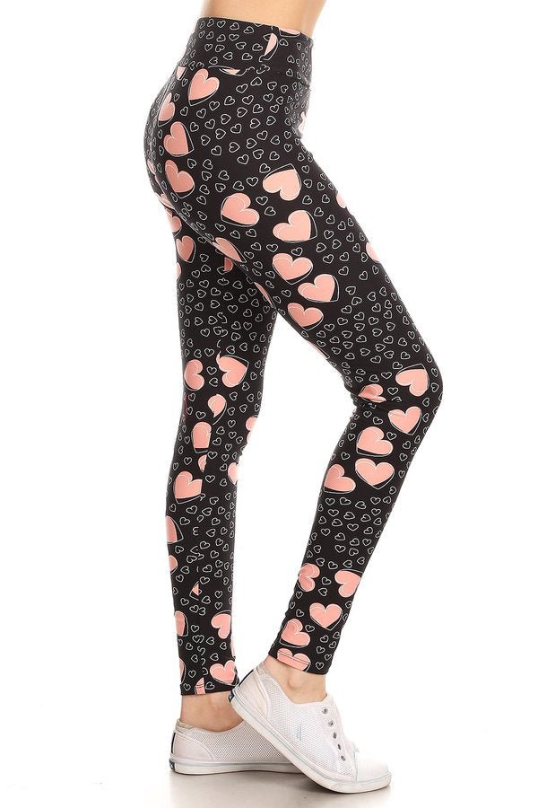 Black and Pink Heart Adult Leggings