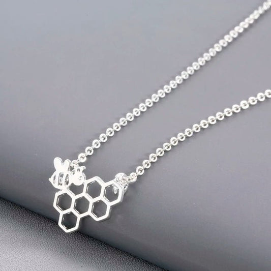 Collier Abeille Nid d'Abeille Plaqué Argent Argent