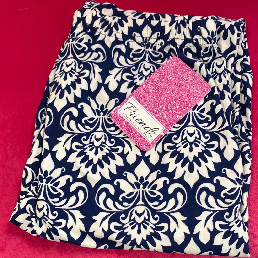 Navy Damask Print Leggings