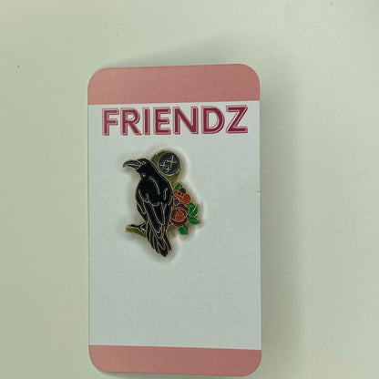 Raven Crow Red Rose Enamel Lapel Pin