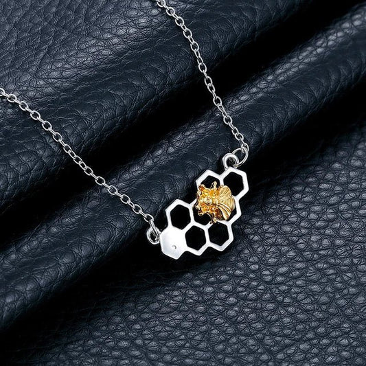 Collier Abeille Nid d'Abeille -Argent/Or