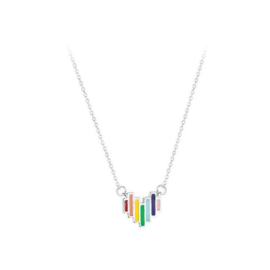 Collier d'art coeur arc-en-ciel en argent 925