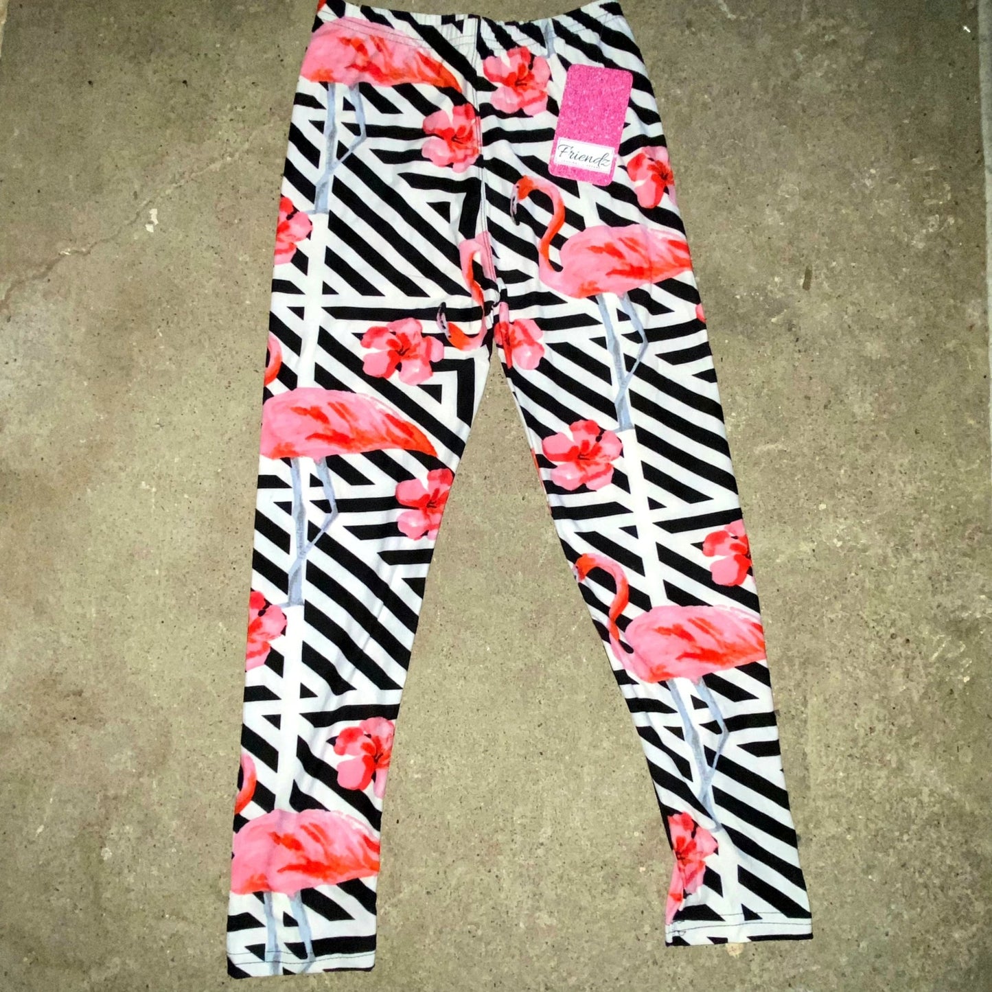 Leggings pour enfants à imprimé flamant rose et rayures