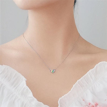 Silver 925 Rainbow Heart Art Necklace