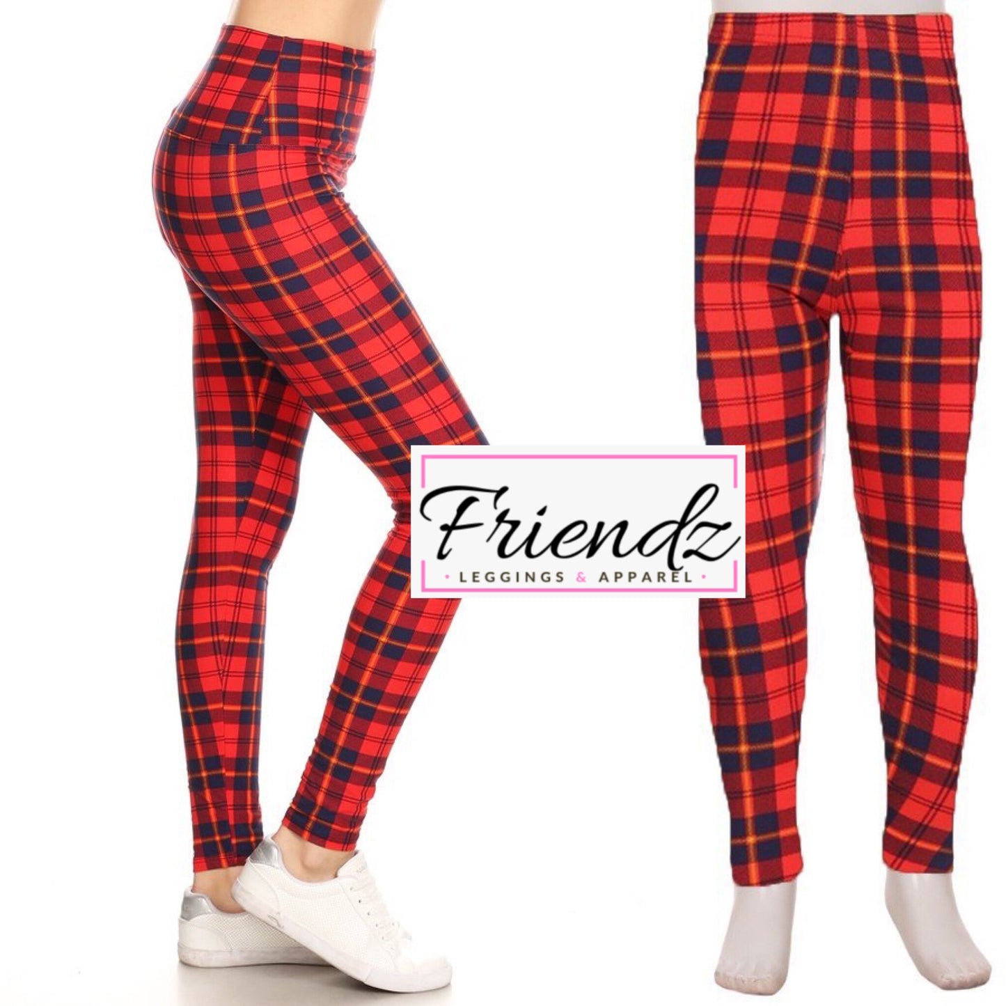 Red plaid leggings - Friendz Leggings Apparel