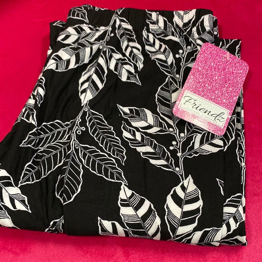 Leggings pour adultes à feuilles noires et blanches