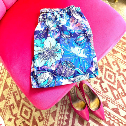 Tropical Blue Floral Printed Adult Leggings